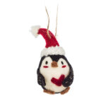 Ornement en laine Pingouin. Boutique de cadeaux et de décoration Couleur Bonheur à Lac-Mégantic.